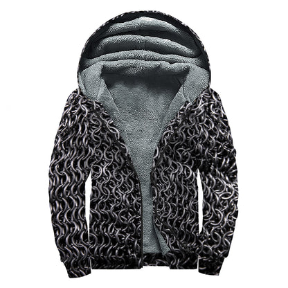 Silver Chainmail Print Sherpa Lined Zip Up Hoodie