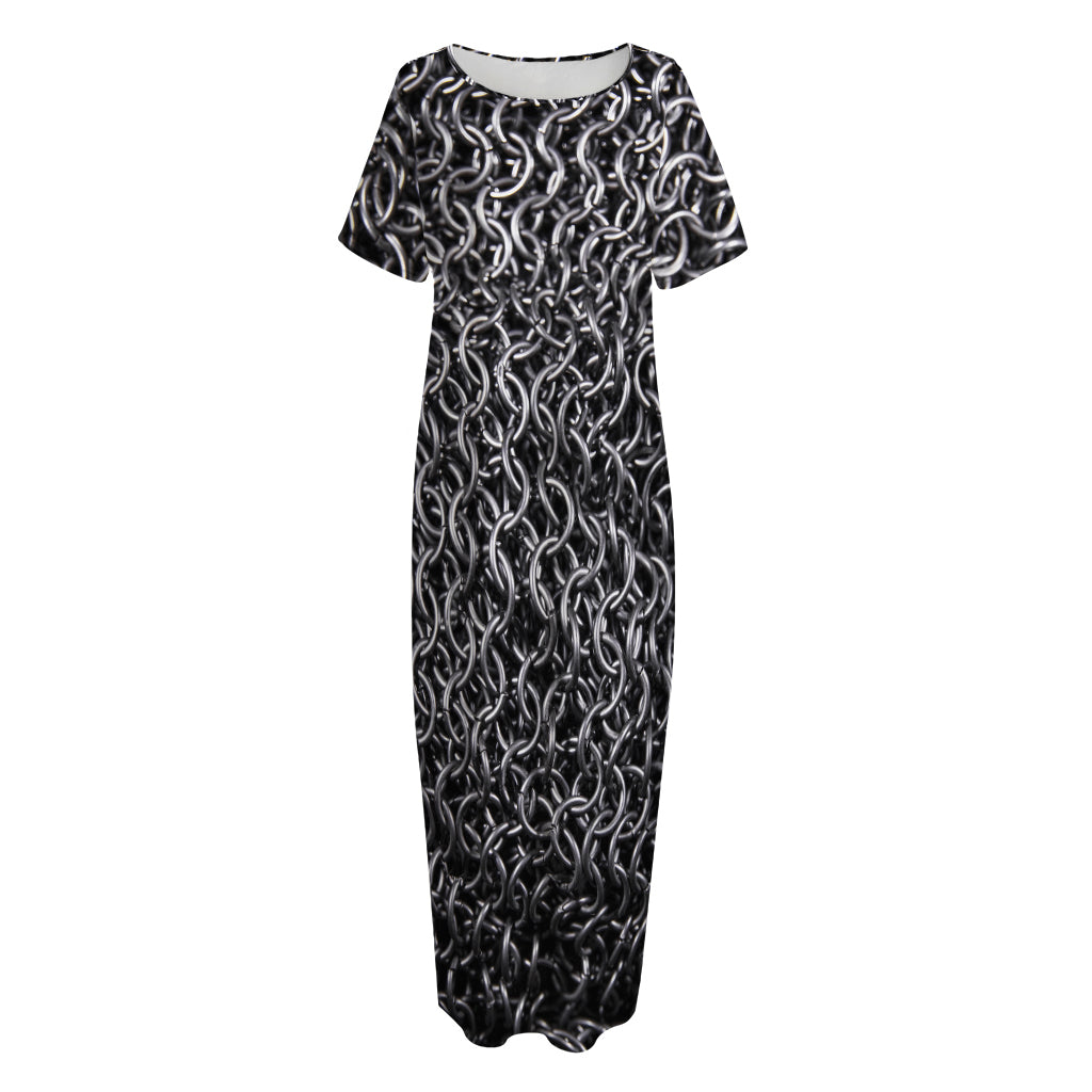 Silver Chainmail Print Short Sleeve Long Nightdress