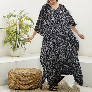 Silver Chainmail Print Silk V-Neck Kaftan Dress