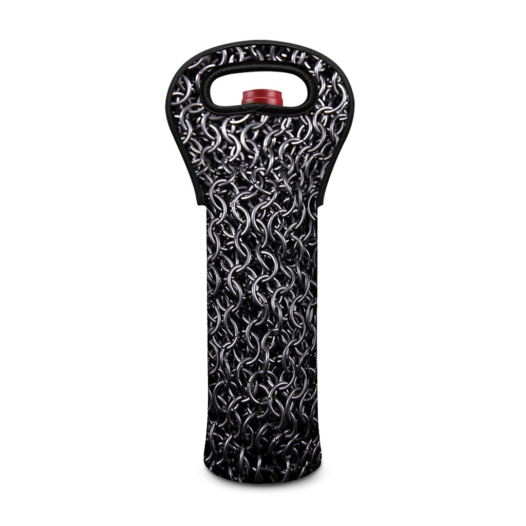 Silver Chainmail Print Single Neoprene Wine Tote