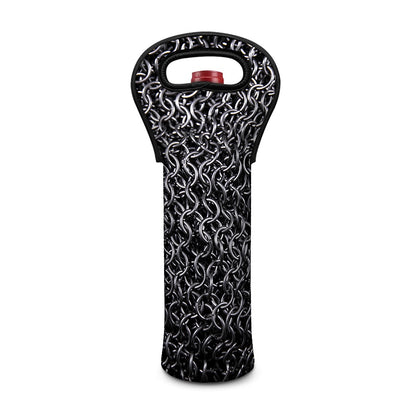 Silver Chainmail Print Single Neoprene Wine Tote