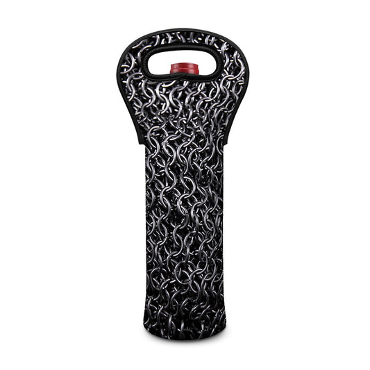 Silver Chainmail Print Single Neoprene Wine Tote