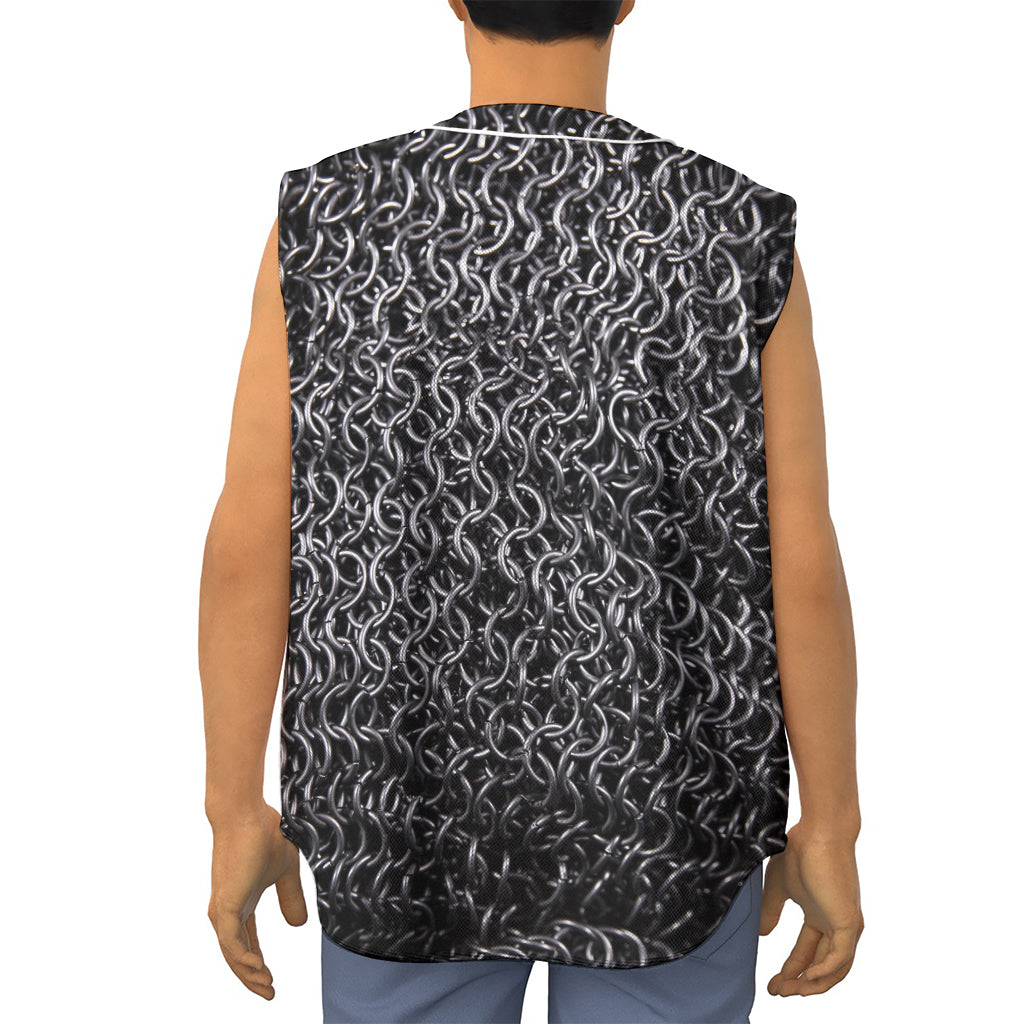 Silver Chainmail Print Sleeveless Baseball Jersey