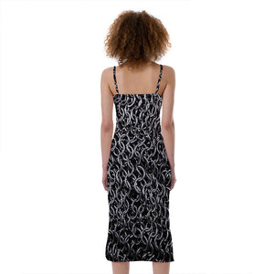 Silver Chainmail Print Slim Fit Midi Cami Dress