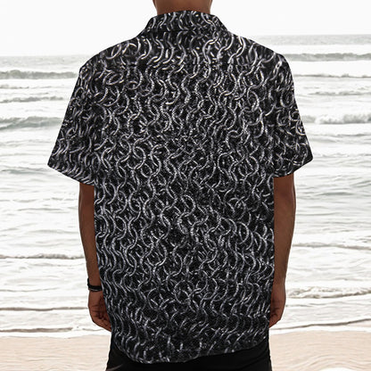 Silver Chainmail Print Textured Short Sleeve Shirt