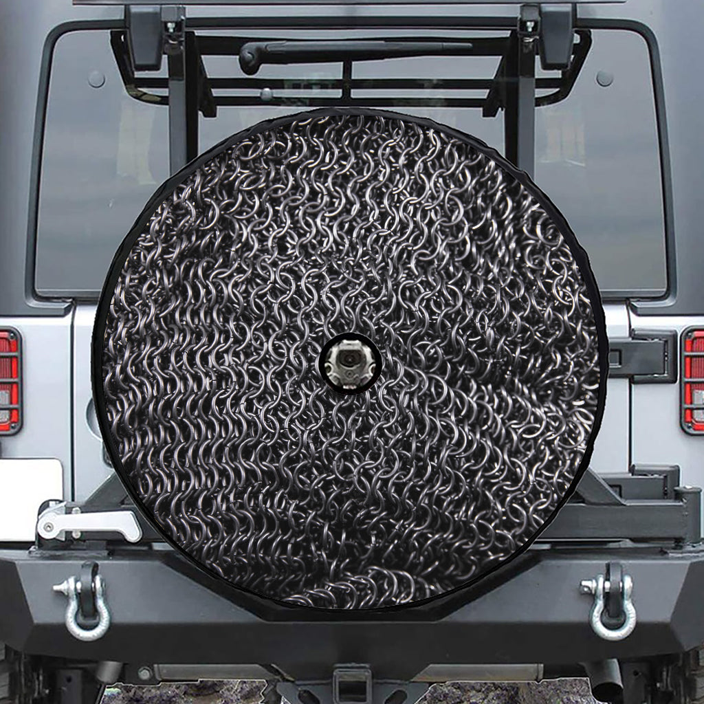 Silver Chainmail Print Tire Cover With Camera Hole