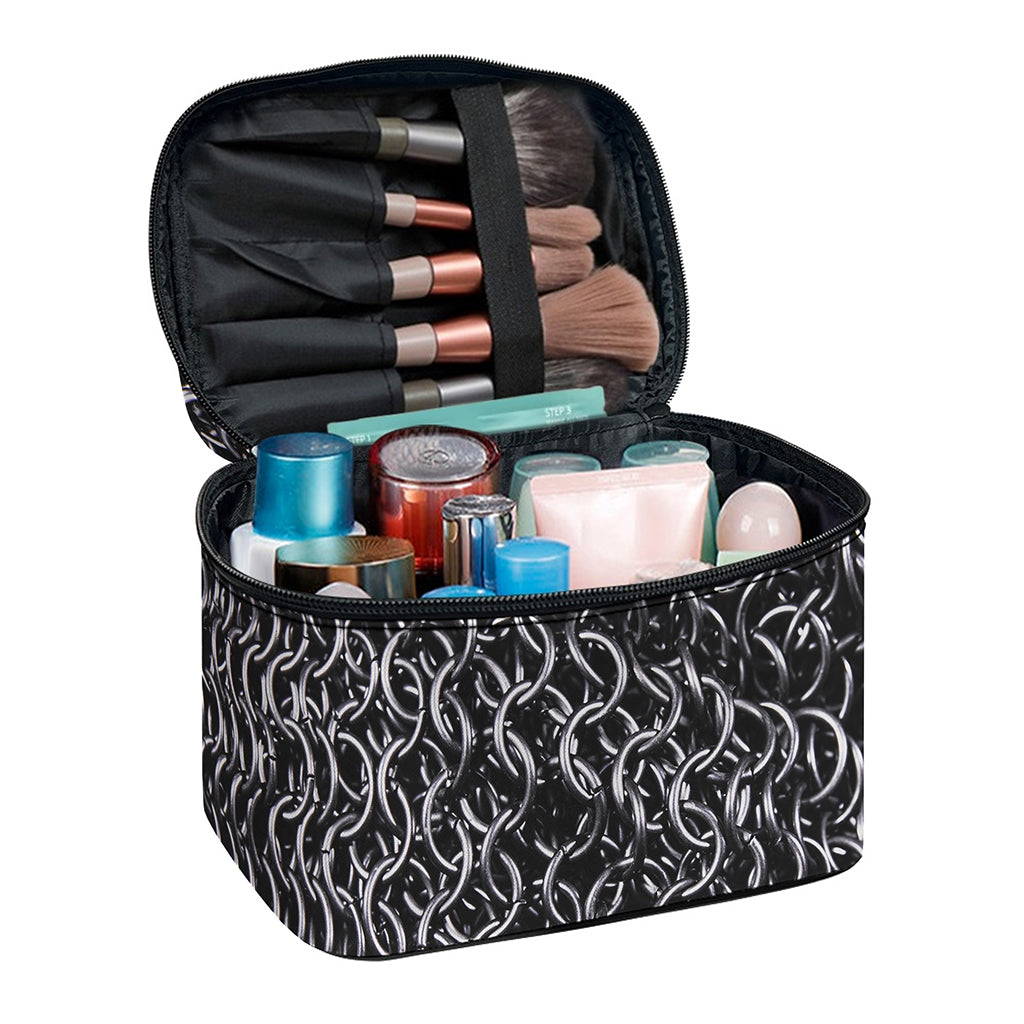 Silver Chainmail Print Travel Makeup Bag