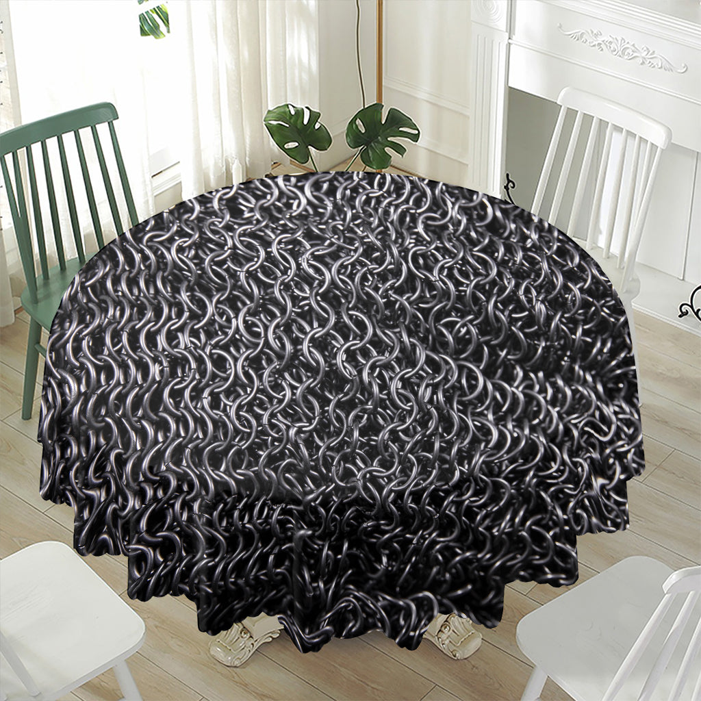 Silver Chainmail Print Waterproof Round Tablecloth