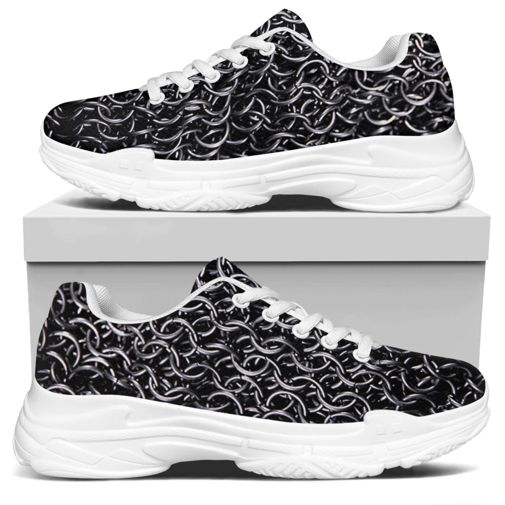 Silver Chainmail Print White Chunky Shoes