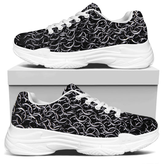 Silver Chainmail Print White Chunky Shoes