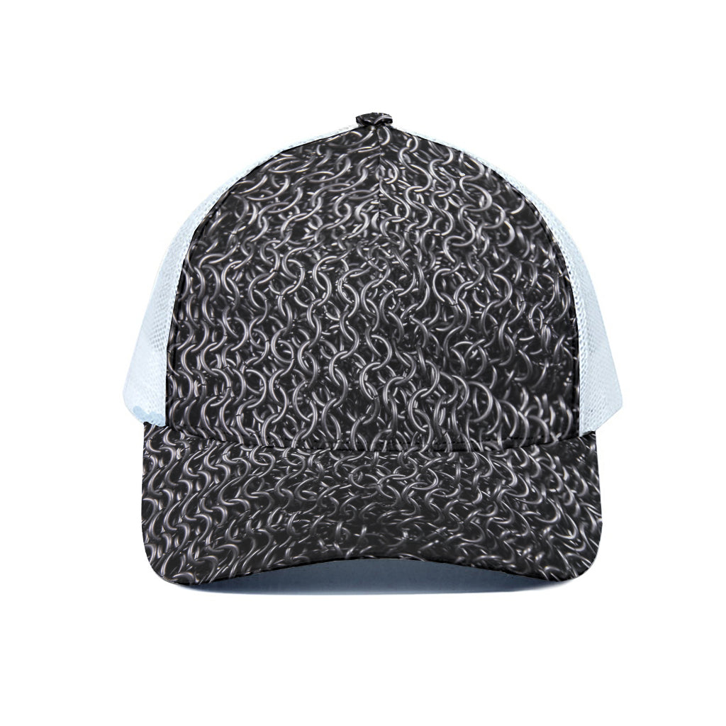 Silver Chainmail Print White Mesh Trucker Cap