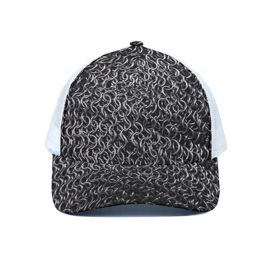Silver Chainmail Print White Mesh Trucker Cap