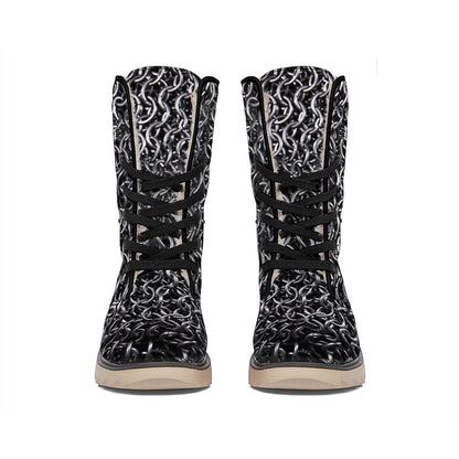 Silver Chainmail Print Winter Boots