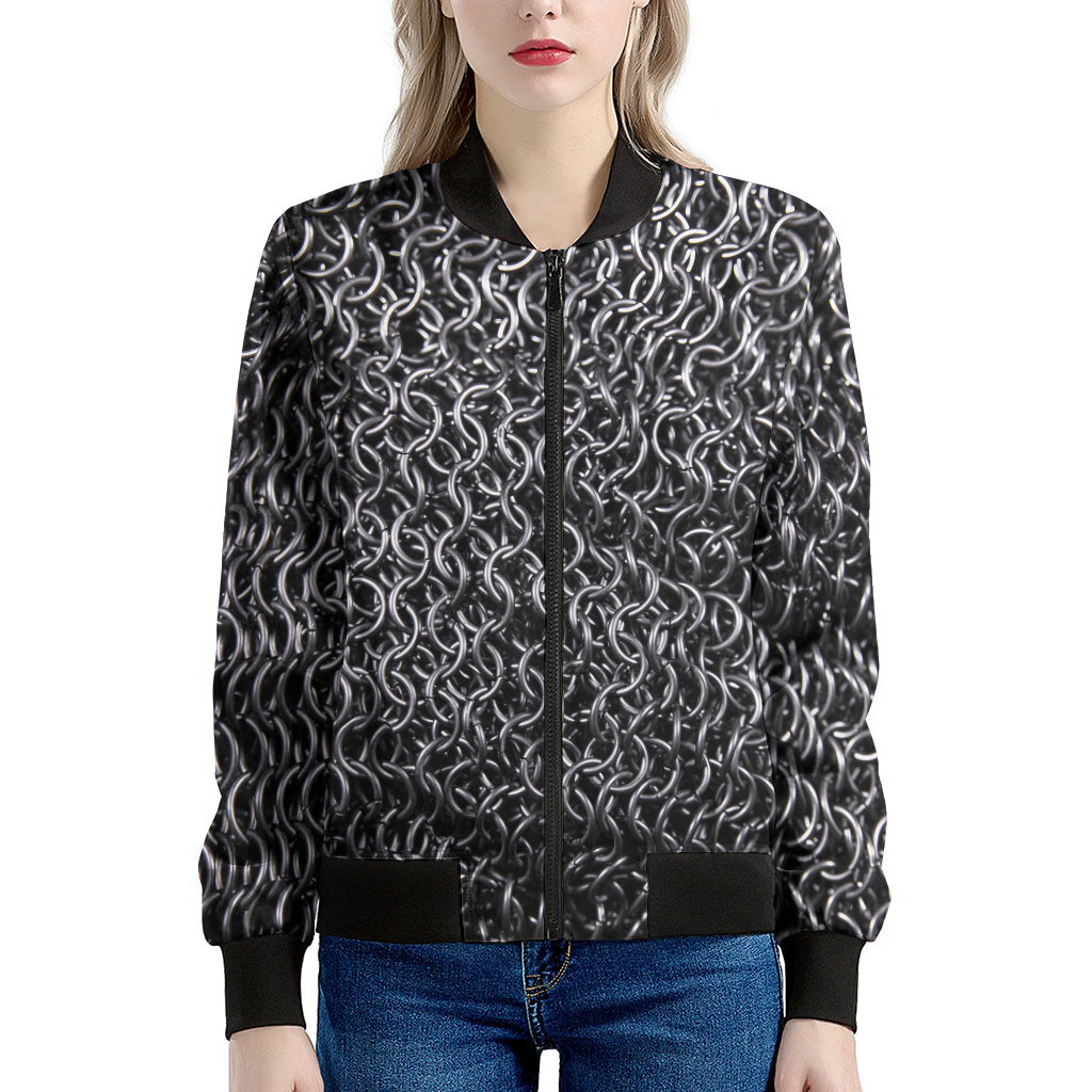 Silver Chainmail Print Women's Bomber Jacket
