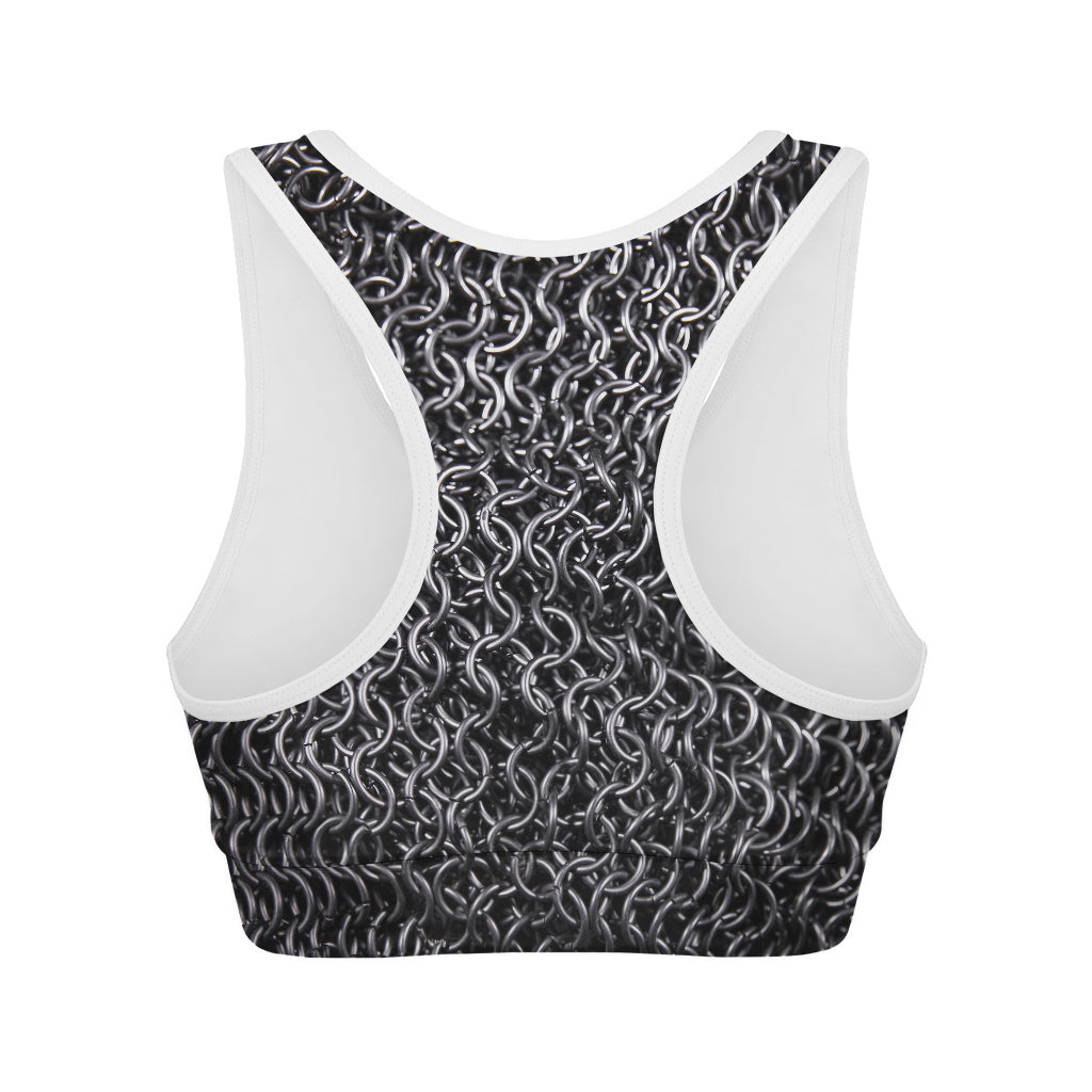 Silver Chainmail Print Women's Sports Bra