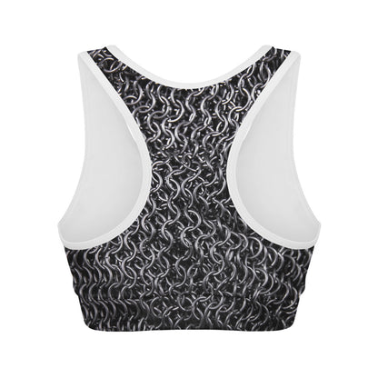 Silver Chainmail Print Women's Sports Bra