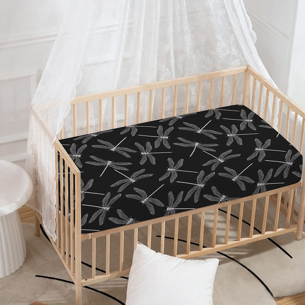 Silver Dragonfly Pattern Print Baby Crib Sheet