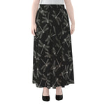 Silver Dragonfly Pattern Print Chiffon Maxi Skirt