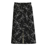 Silver Dragonfly Pattern Print Cotton Front Slit Maxi Skirt