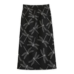 Silver Dragonfly Pattern Print Cotton Front Slit Maxi Skirt