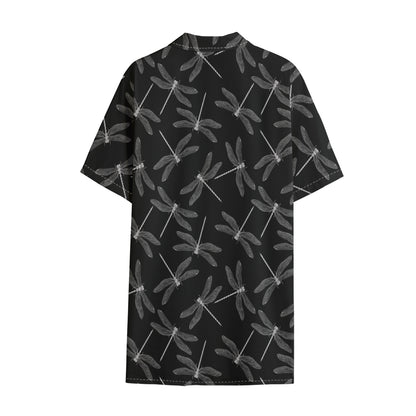 Silver Dragonfly Pattern Print Cotton Hawaiian Shirt