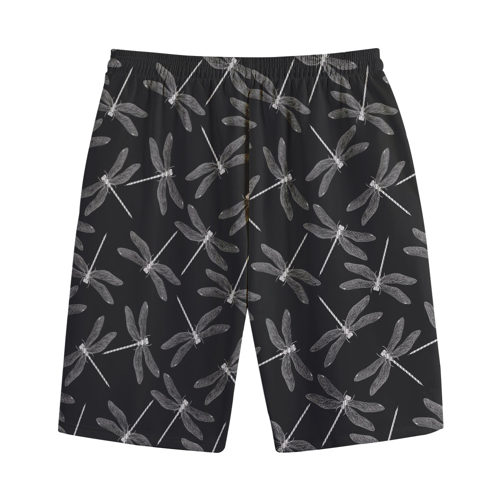 Silver Dragonfly Pattern Print Cotton Shorts