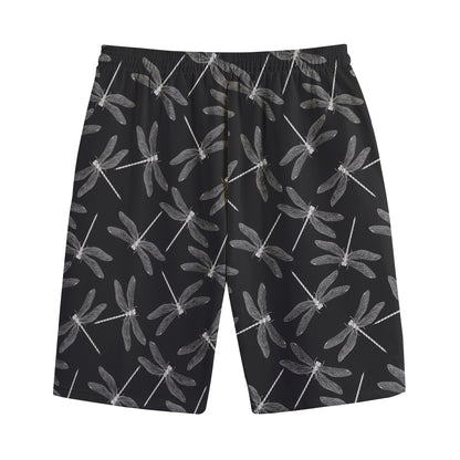Silver Dragonfly Pattern Print Cotton Shorts