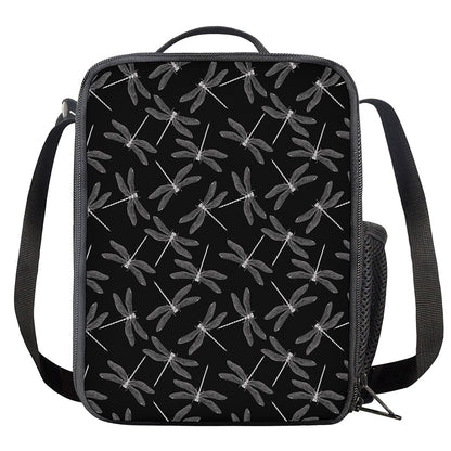 Silver Dragonfly Pattern Print Crossbody Lunch Bag