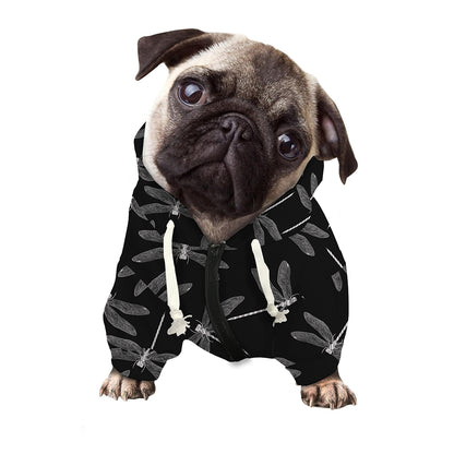 Silver Dragonfly Pattern Print Dog Zip Up Hoodie