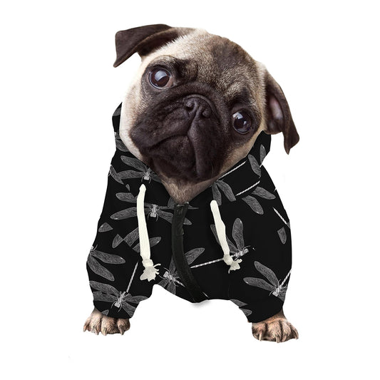 Silver Dragonfly Pattern Print Dog Zip Up Hoodie