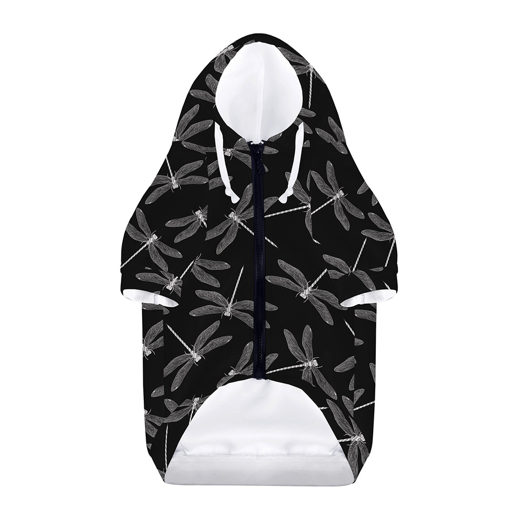 Silver Dragonfly Pattern Print Dog Zip Up Hoodie