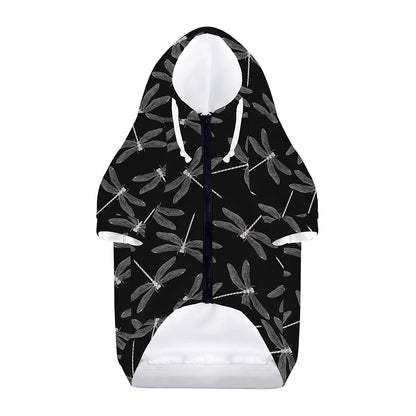 Silver Dragonfly Pattern Print Dog Zip Up Hoodie