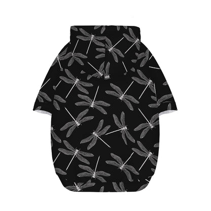 Silver Dragonfly Pattern Print Dog Zip Up Hoodie