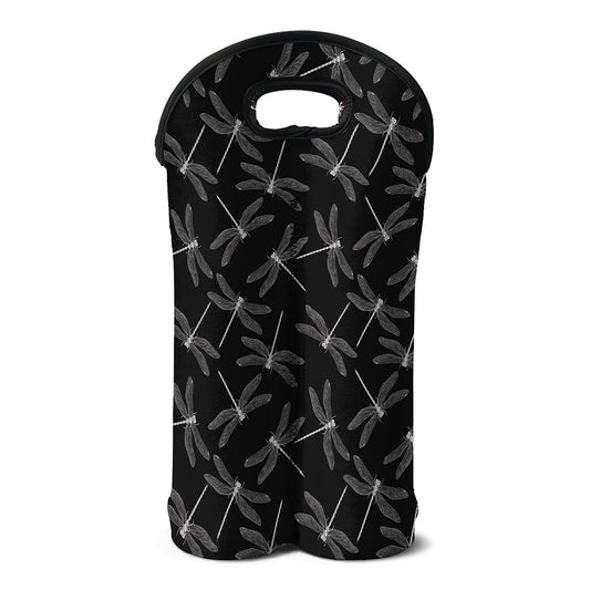 Silver Dragonfly Pattern Print Double Neoprene Wine Tote