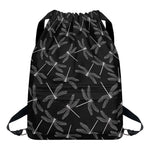Silver Dragonfly Pattern Print Drawstring Backpack
