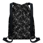 Silver Dragonfly Pattern Print Drawstring Backpack