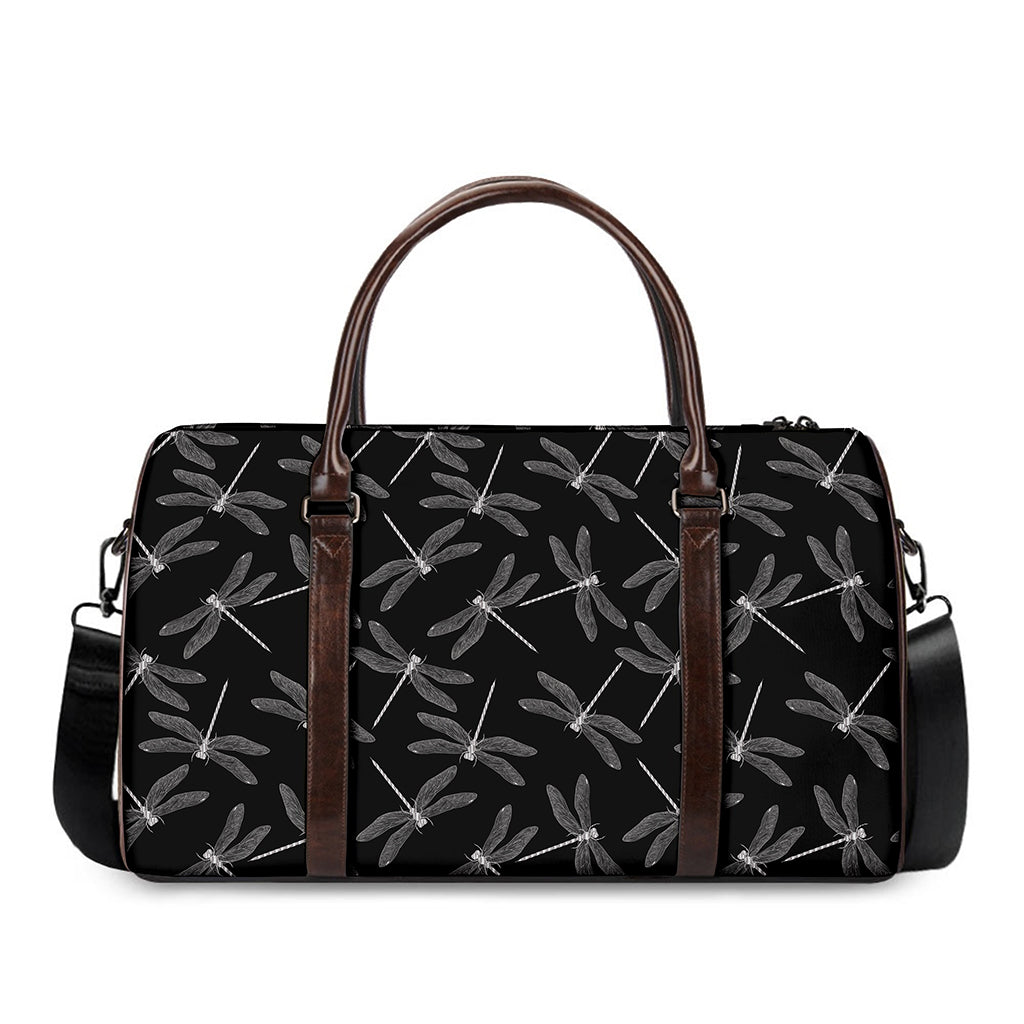 Silver Dragonfly Pattern Print Duffle Bag