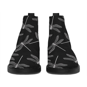 Silver Dragonfly Pattern Print Flat Ankle Boots