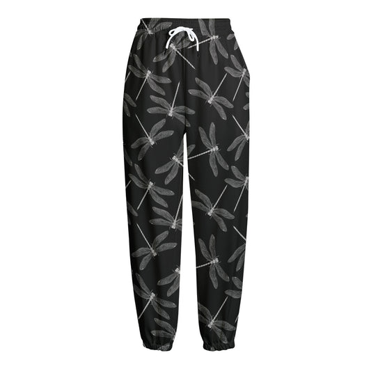 Silver Dragonfly Pattern Print Fleece Lined Knit Pants