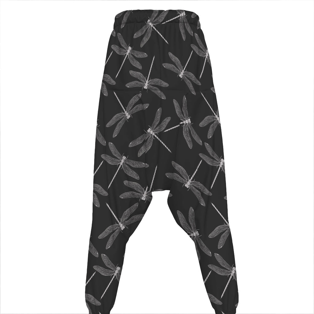 Silver Dragonfly Pattern Print Hammer Pants