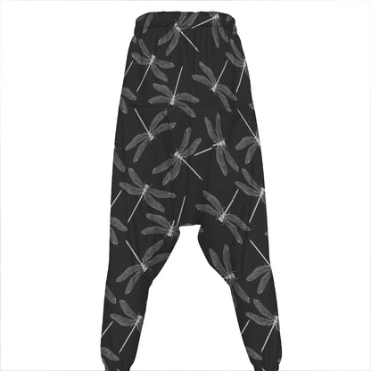 Silver Dragonfly Pattern Print Hammer Pants