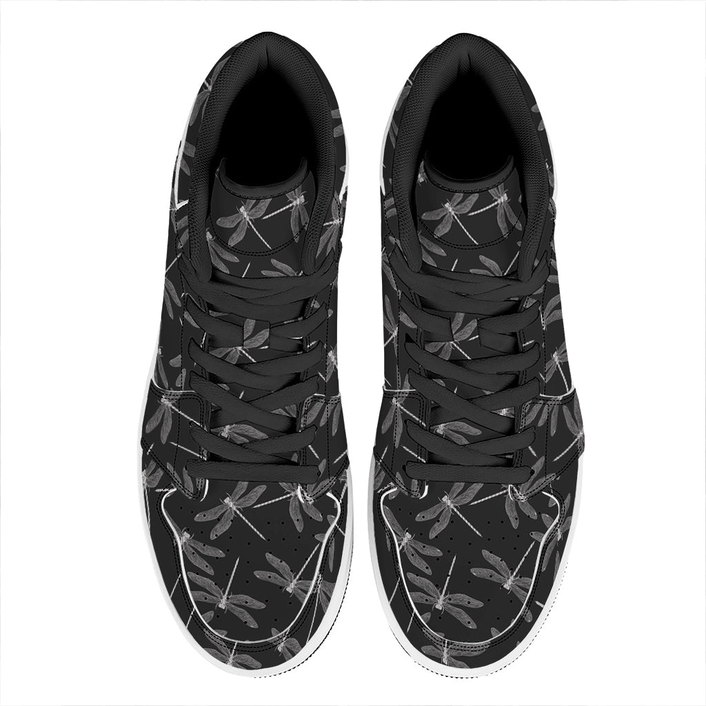 Silver Dragonfly Pattern Print High Top Leather Sneakers