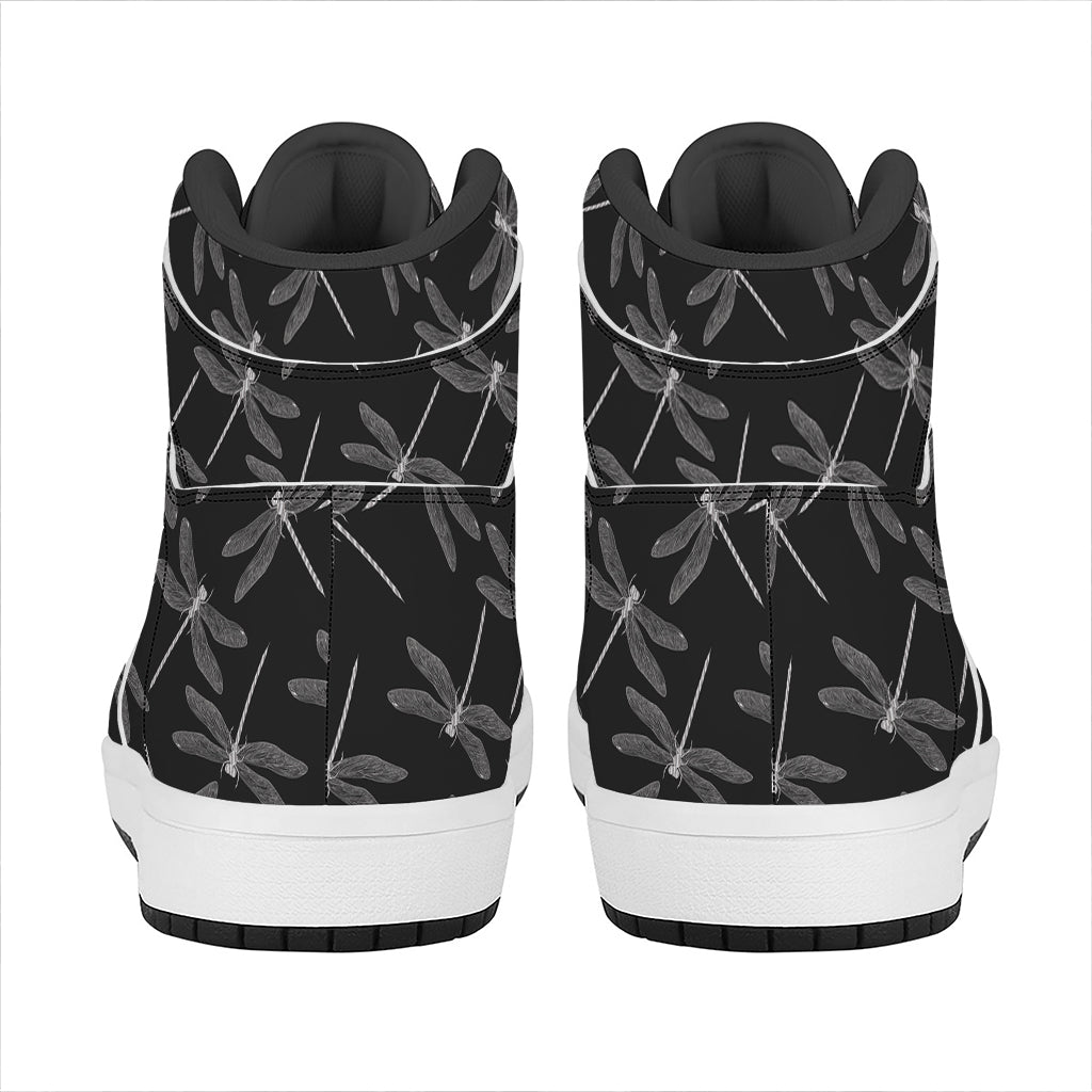 Silver Dragonfly Pattern Print High Top Leather Sneakers