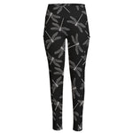 Silver Dragonfly Pattern Print High-Waisted Pocket Leggings