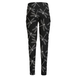 Silver Dragonfly Pattern Print High-Waisted Pocket Leggings