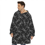 Silver Dragonfly Pattern Print Hoodie Blanket