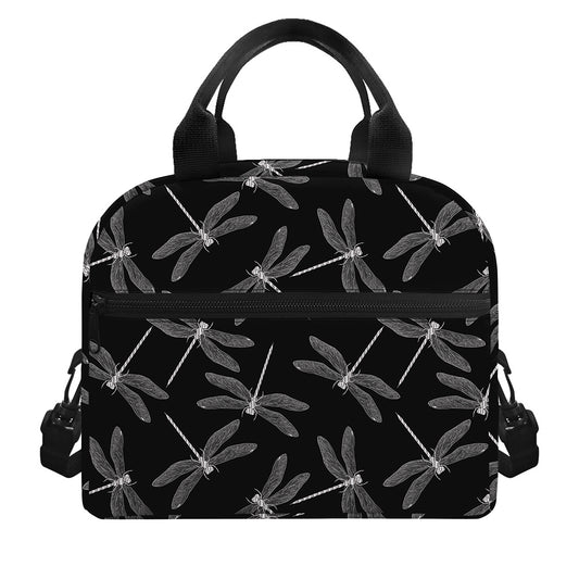 Silver Dragonfly Pattern Print Insulated Lunch Bag