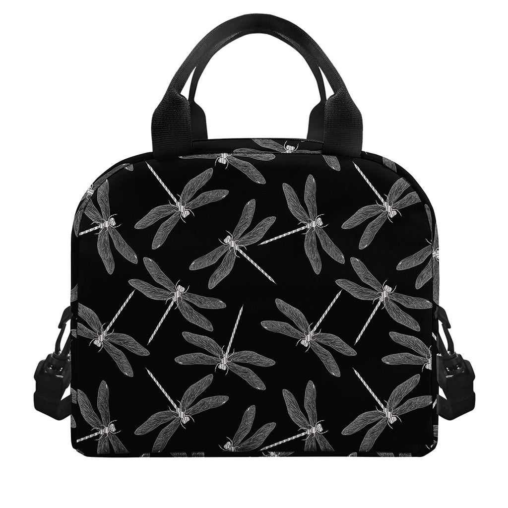 Silver Dragonfly Pattern Print Insulated Lunch Bag