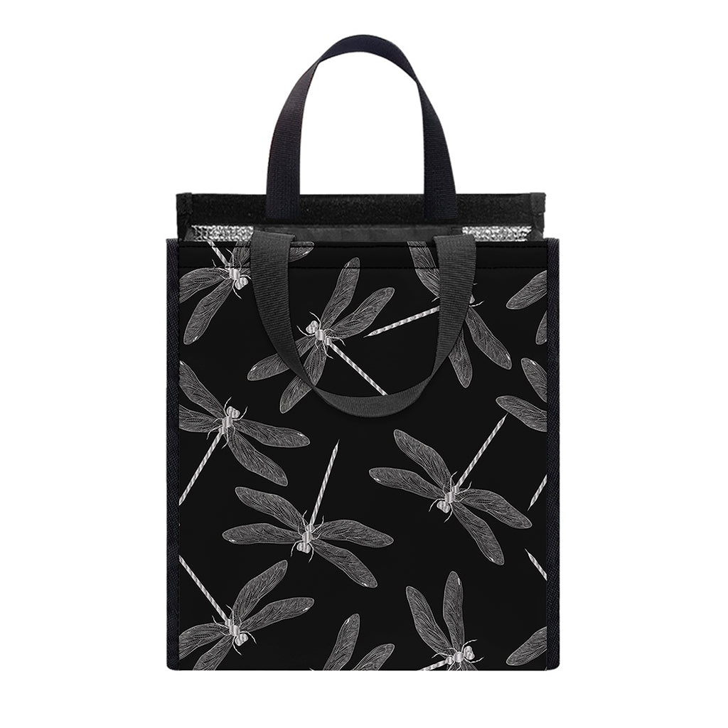 Silver Dragonfly Pattern Print Insulated Lunch Tote