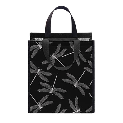 Silver Dragonfly Pattern Print Insulated Lunch Tote